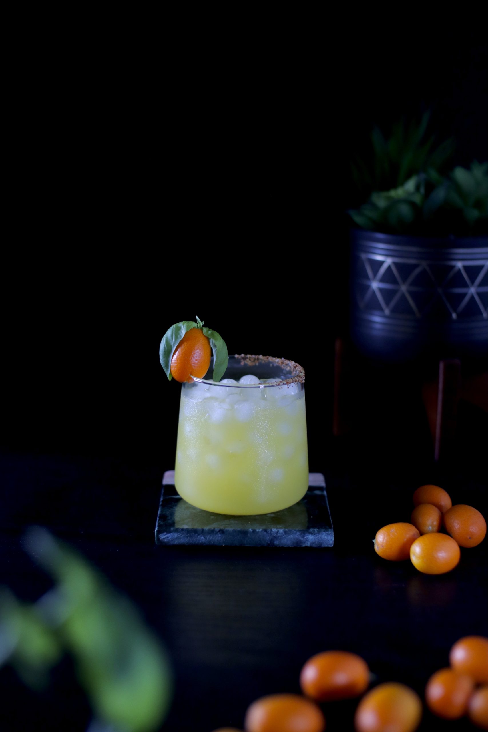 Kumquat Basil Mezcal-Rita